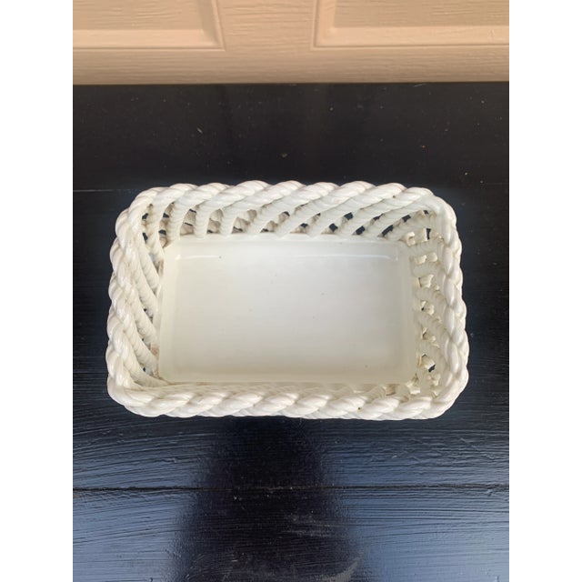 1980s French Country White Ceramic Woven Rope Cachepot Basket For Sale In South Bend - Image 6 of 11