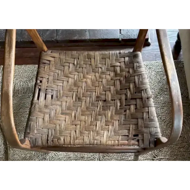 Brown Antique Primitive Bentwood Arm Ladder Back Chair With Original Woven Splint Seat For Sale - Image 8 of 10