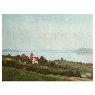 William Victor Aubert, Vue sur le lac dans les hauteurs de Vully, Oil on Canvas For Sale