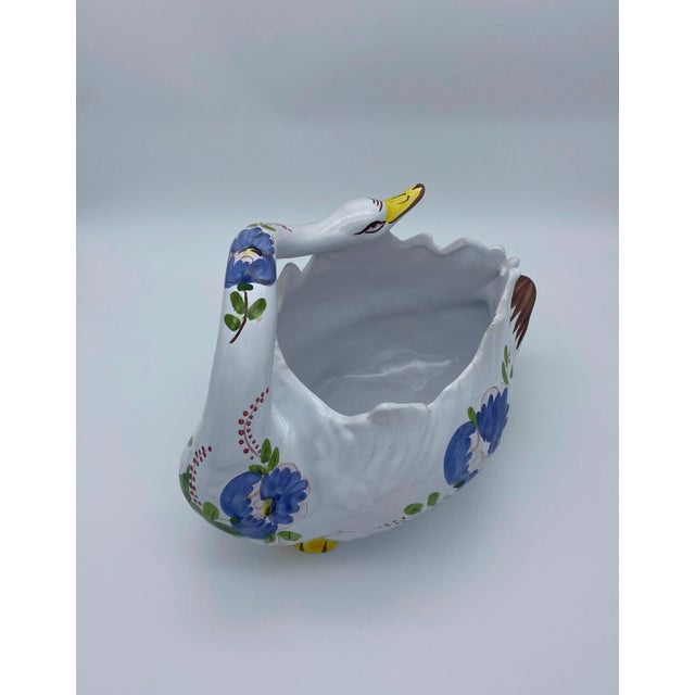Vintage Ceramic Floral Swan Cachepot For Sale - Image 4 of 9