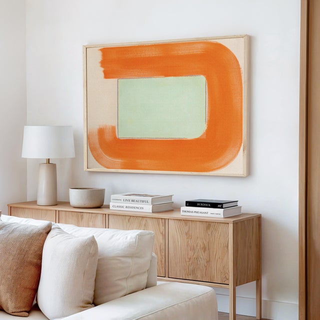 Mid-Century Modern Colorful Abstract Modern Art Print, 'Celery/Orange', 30 X 38 Print in Wood Frame For Sale - Image 3 of 5