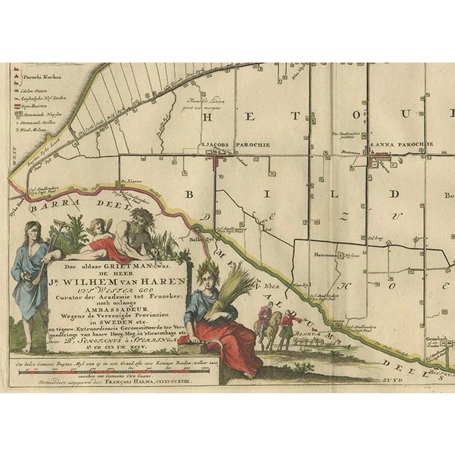 Antique Map of the Bildt Township Friesland by Halma, 1718 For Sale - Image 3 of 6