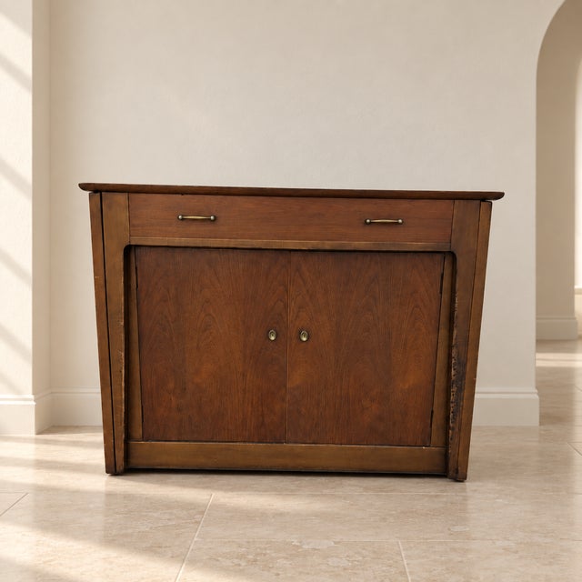 Saginaw Extendomatic Mid-Century Walnut Convertible Dining Table Cabinet For Sale - Image 16 of 18