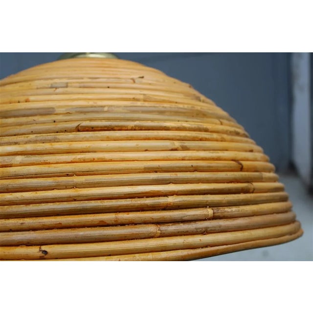 Wood Bamboo and Brass Pendant Lamps, 1950s, Set of 2 For Sale - Image 7 of 13