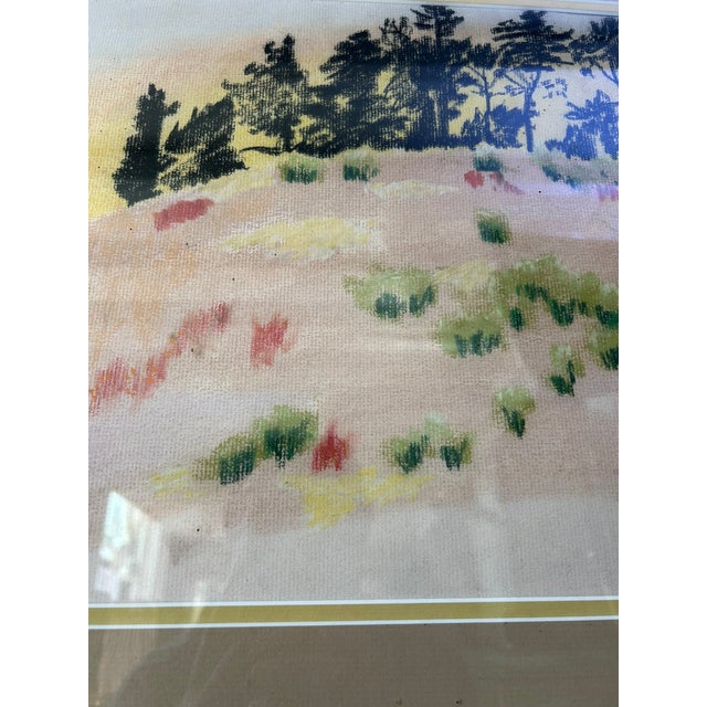 Pink Original Colored Pencil Landscape Drawing – Pink Meadow & Wooded Hillside, Framed, 1980 For Sale - Image 8 of 8