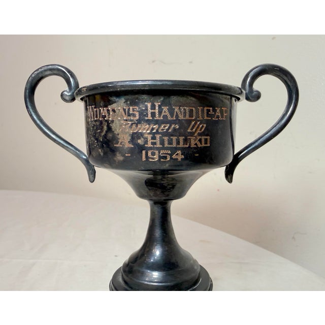 1950s Vintage 1954 Woman's Handicap Runner Up Silver Plate Bakelite Trophy Cup Award For Sale - Image 5 of 12