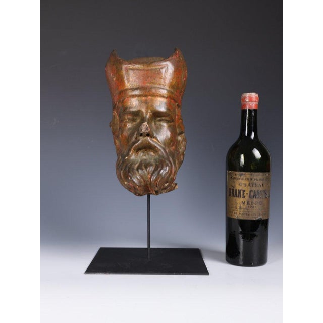 Polychrome Carved Bishop Bust, Continental Ecclesiastical Fragment, 1790, Limewood For Sale - Image 13 of 18