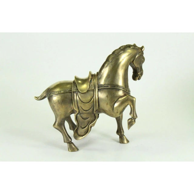 1800's Chinese Horse Figurine Cast Brass Archaic Style For Sale - Image 4 of 10