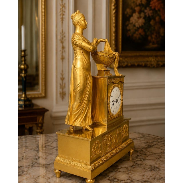 c.1800 Rouchouze Empire Gilt Bronze Mantel Clock For Sale - Image 17 of 18