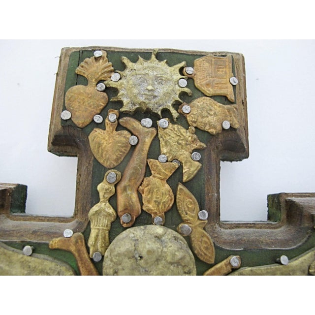 Mexican Milagros Mexico Folk Art Nailed Charms Guardian Angel Cherub Cross For Sale - Image 3 of 11