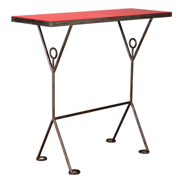 Console Table with Red Lacquered Wood Top, 1990s For Sale