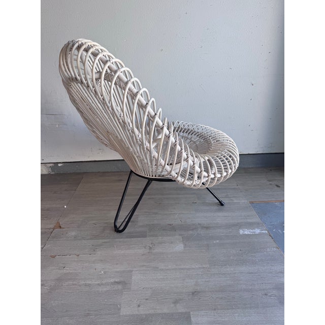White Raton and Bamboo Lounge Chair Attributed to Janine Abraham & Dirk Jan Rol France Wrought 1950s For Sale In Naples, FL - Image 6 of 7