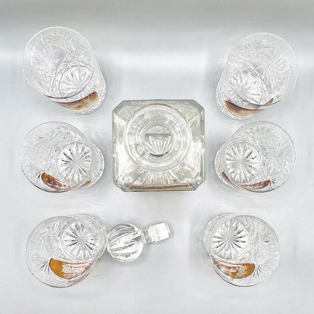 Glass Vintage Bohemian Crystal Hunting Scene Decanter Set, 1970s, Set of 7 For Sale - Image 7 of 10