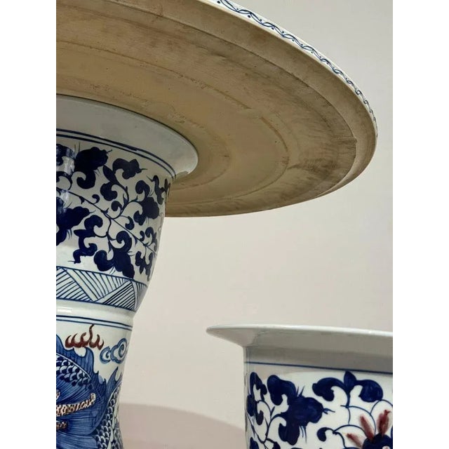 Blue Vintage Chinese Ceramic Dining Table and Stools, Set of 5 For Sale - Image 8 of 13