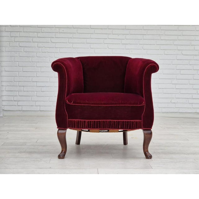 Danish Lounge Chair in Velour & Beech, 1950s For Sale - Image 6 of 18