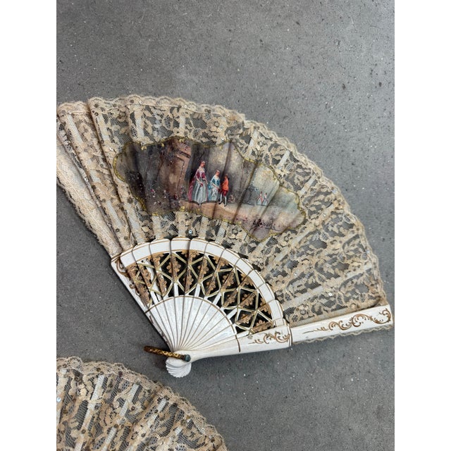 Chinese Pair of Antique 18th Century Hand Painted Fan Folded Chinese Signed For Sale - Image 3 of 9