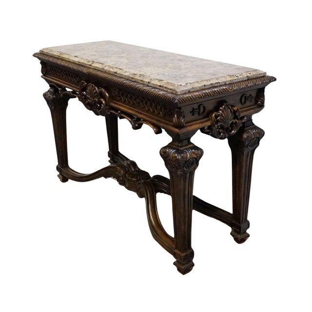 Ashley Furniture Casa Mollino Mediterranean Old World Style 54" Console Table - Dark Brown Finish W. Granite Top T953-4 For Sale - Image 4 of 9