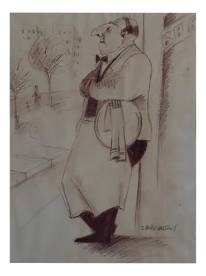 Salvador Pérez Bassols, The Waiter, Ink Drawing