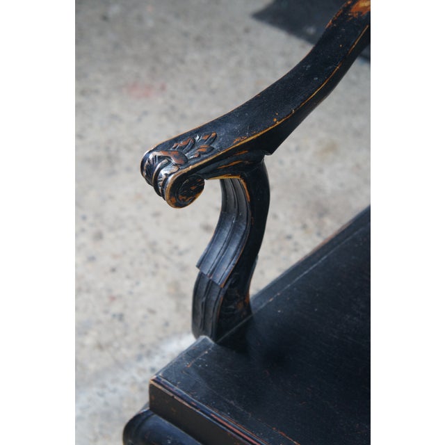 Late 20th Century 2 English Chippendale Style Black Painted Mahogany Ball & Claw Armchairs For Sale - Image 4 of 12