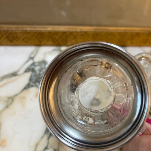 Early 20th Century Vintage Sterling Silver and Etched Glass Creamer and Sugar Set For Sale - Image 5 of 8