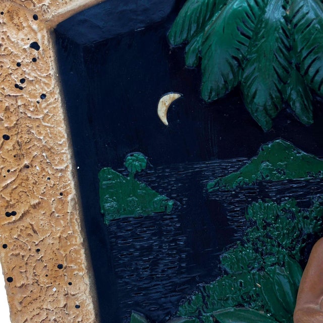 1950s Rare MCM Tropical Hula Girl & Ukulele Boy Art Pottery 3d Wall Sculptural, Pair For Sale - Image 10 of 13