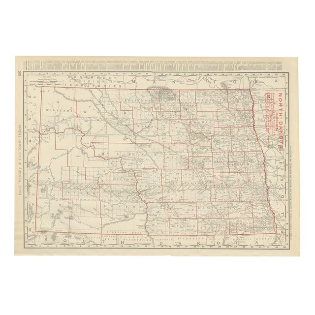 Antique Map of North Dakota with Fort Berthold Reservation from Rand McNally, 1899 For Sale