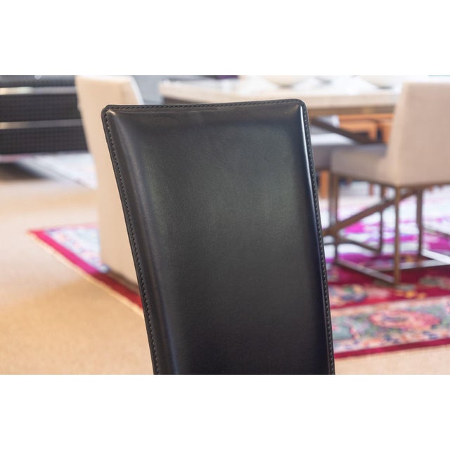 Italian Vintage Set of 4 Pietro Costantini Tripod Black Italian Leather Dining Chairs For Sale - Image 3 of 11