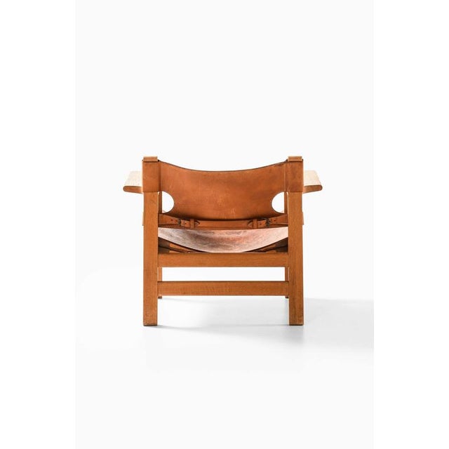 Wood The Spanish Chair in Leather and Oak attributed to Børge Mogensen, 1950s For Sale - Image 7 of 8