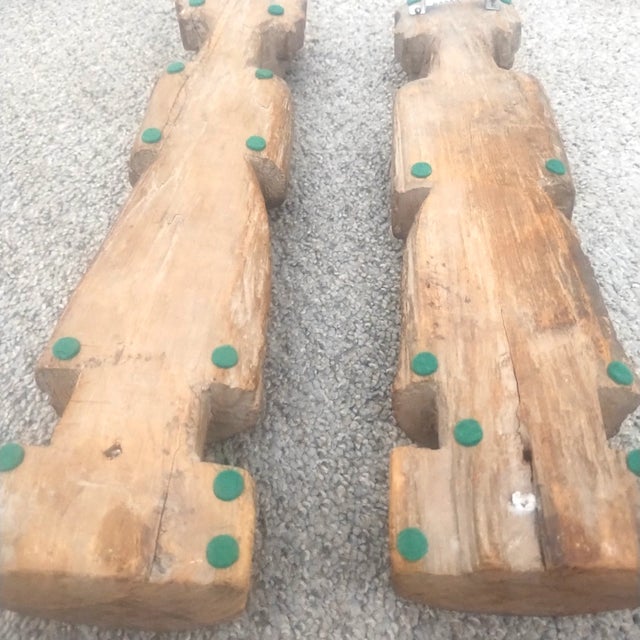 Pair of Antique Hand-Carved Wood Female Figures Temple Wedding Statue Sculpture For Sale - Image 4 of 15