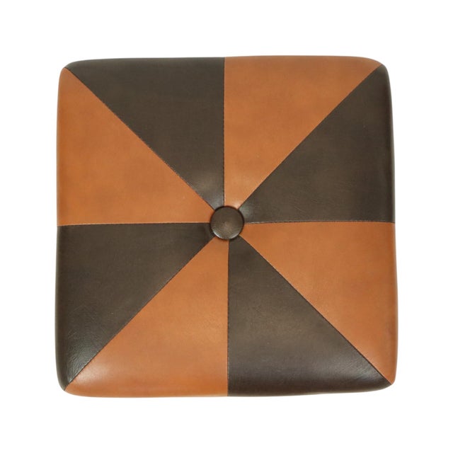 Brown Vintage Square Pouf in Brown Patchwork, 1960s For Sale - Image 8 of 12