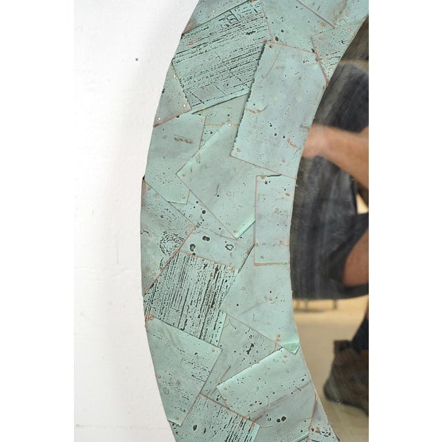 2020s Handcrafted 32.875 In. Round Copper Collage Art Wall Mirror For Sale - Image 5 of 6