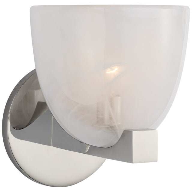 Carola Single Sconce in Polished Nickel with White Strie Glass Designer: AERIN Height: 7.25" Extension: 7" Backplate: 5"...