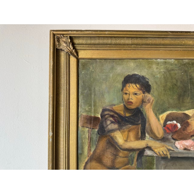 Brown 1960s Vintage Nude Woman Sitting – Oil on Canvas Painting, Framed For Sale - Image 8 of 11