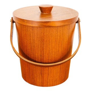 Mid 20th Century Danish Modern Ice Bucket Lidded Teak Rainbow Sweden Liner Round For Sale
