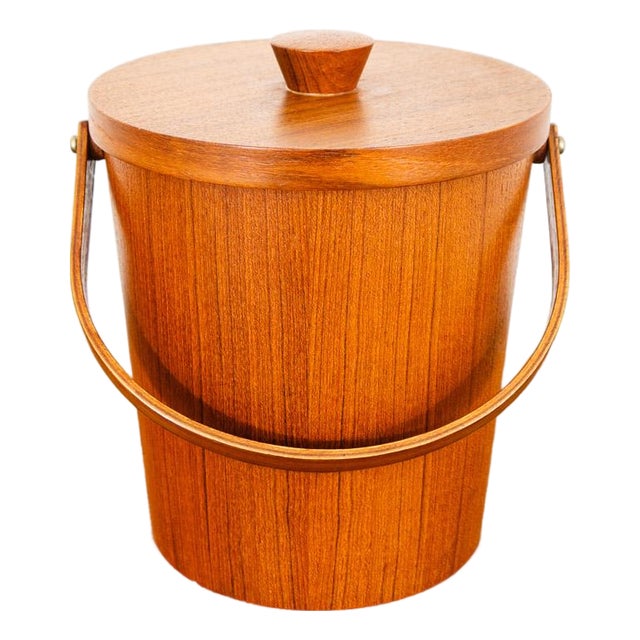 Mid 20th Century Danish Modern Ice Bucket Lidded Teak Rainbow Sweden Liner Round For Sale