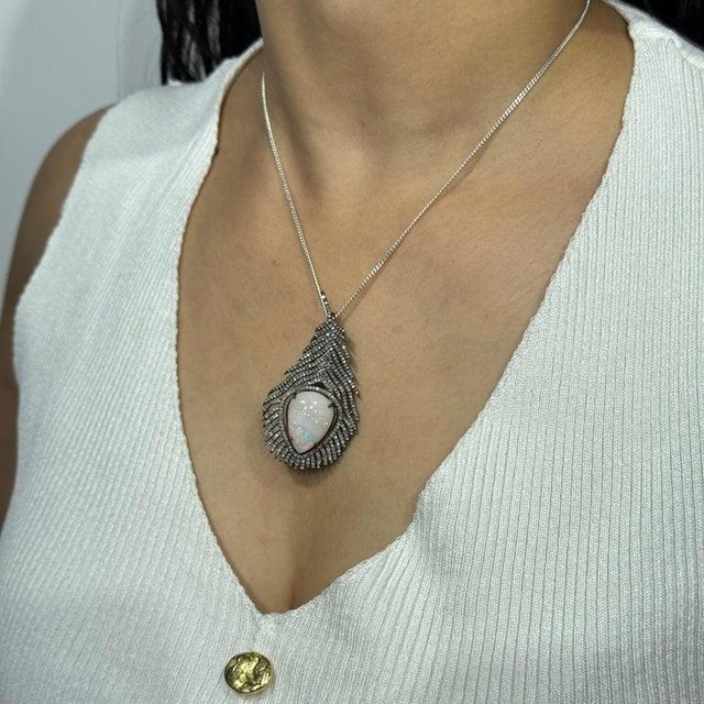 Art Deco Handcrafted Peacock Plume Brooch Pendant in Sterling Silver For Sale - Image 3 of 12