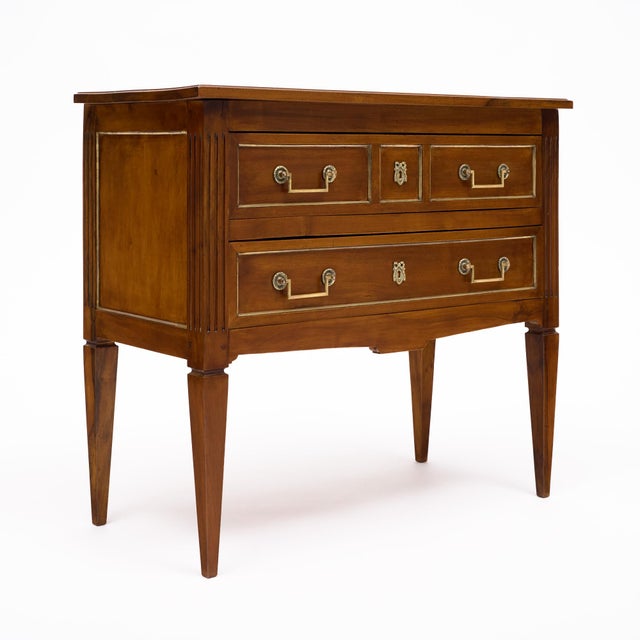 French French Louis XVI Directoire Walnut Commode With Brass Inlay, Rhône Valley, Circa 1920 For Sale - Image 3 of 9