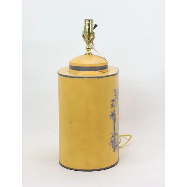 Chinoiserie A Pair of Vintage English Chinoiserie Hand-Painted Yellow Tea Canister Table Lamps For Sale - Image 3 of 8