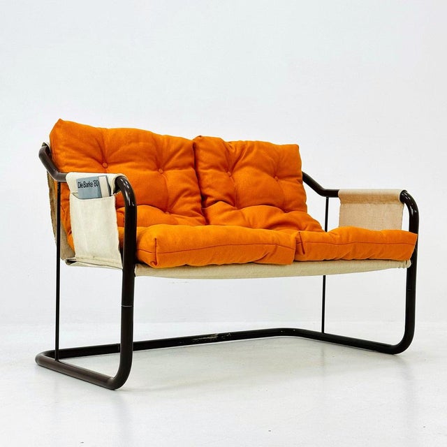 1970's Bauhaus tubular canvas sling 2 seat sofa Vintage 2 seater sofa from the 1970s. Brown Tubular steel frame with...