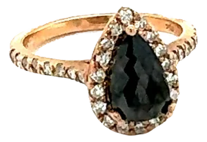 1.51 Carat Pear Cut Black Diamond 14 Karat Rose Gold Engagement Ring, Size 7
