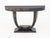 Karl Springer Goatskin Lacquered Console Table, in black with geometric base. 34" H x 54" W x 18" D. Provenance: From a...