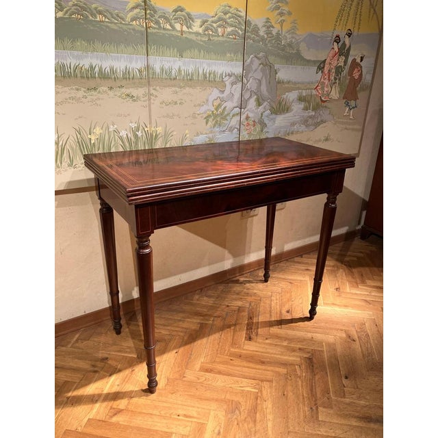 18th Century Italian Mahogany & Maple Inlaid Consoles or Folding Game Tables, Set of 2 For Sale - Image 9 of 18