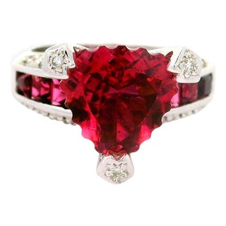 Bellarri Pink Tourmaline Diamond 18k White Gold Ring, Size 7.25 For Sale
