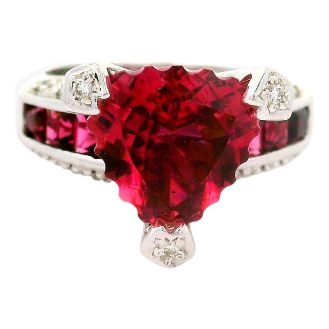 Bellarri Pink Tourmaline Diamond 18k White Gold Ring, Size 7.25 For Sale
