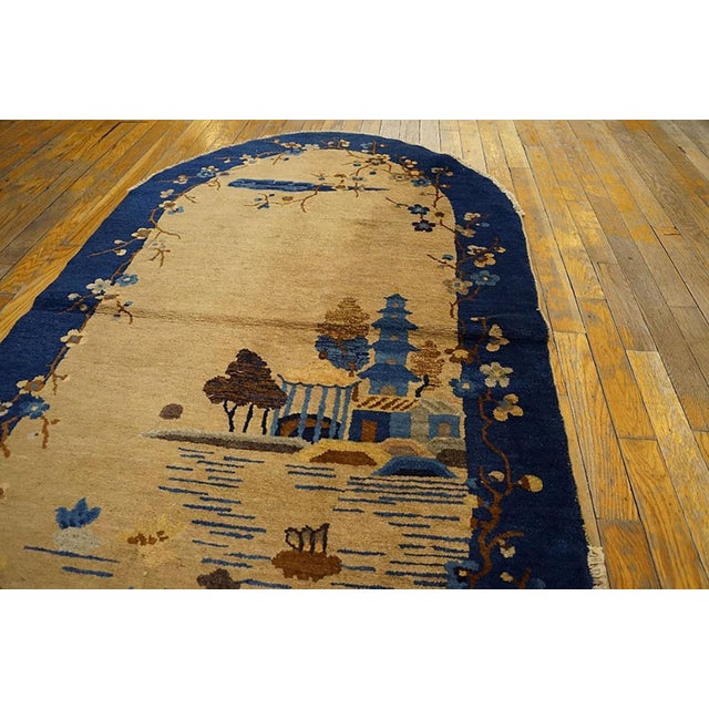 Art Deco 1920s Tan Beige Scene Pictorial Antique Chinese Art Deco Oval Rug 3' X 5'8" Handknotted Wool Carpet For Sale - Image 3 of 4