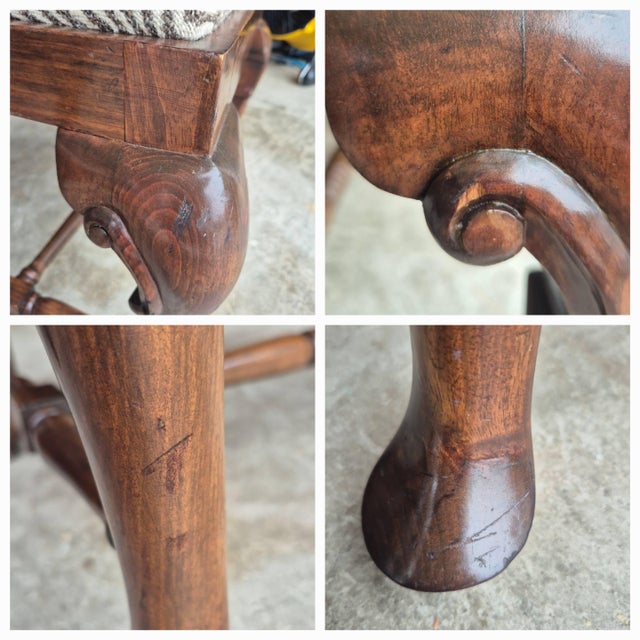 Wood Early 20th Century Greek Key Queen Anne Walnut Foot Stools Benches Ottomans - A Pair For Sale - Image 7 of 8