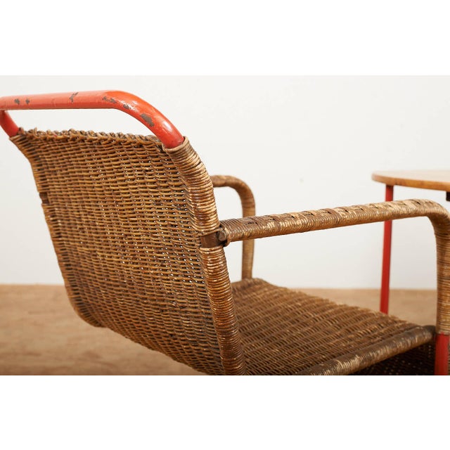 1920s Side Table with Armchairs in Red Lacquered Tubular Steel, 1920s, Set of 3 For Sale - Image 5 of 18