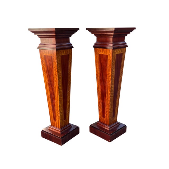 Late 20th Century Pair Mahogany Inlaid Pedestals For Sale - Image 4 of 15