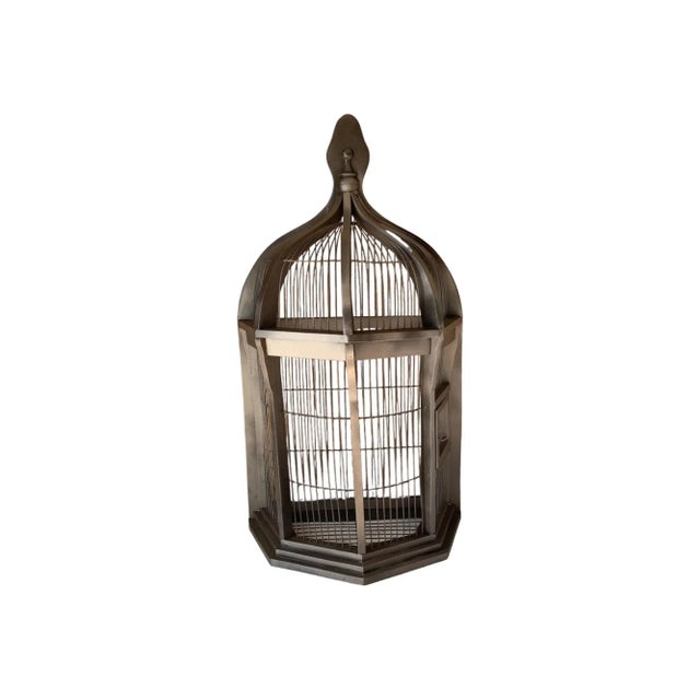 Late 20th Century Vintage Half Octagonal Wood and Wire Bird Cage For Sale - Image 5 of 7