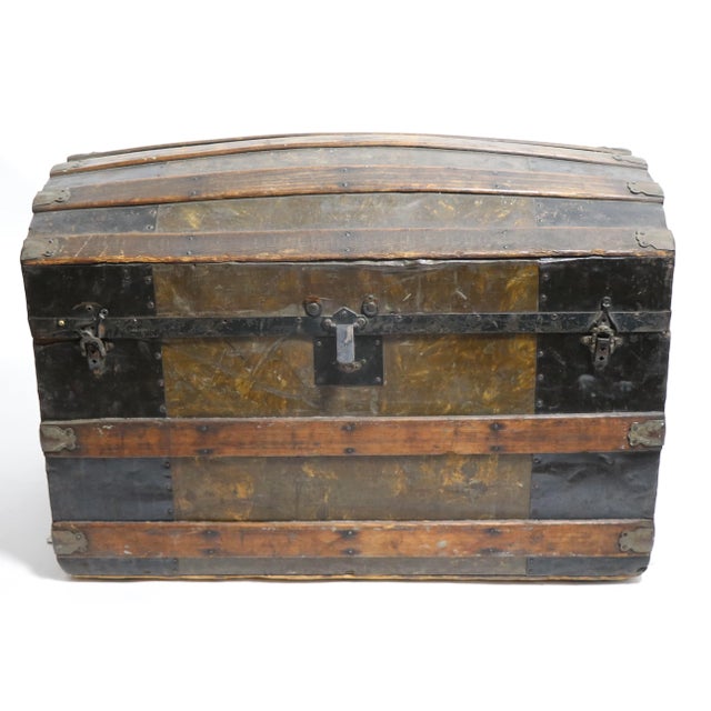 Shabby Chic Antique American Dome Top Trunk For Sale - Image 3 of 13